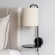 image 4 of ValueLights Ryan Natural Shade Black Metal Wall Light Wood Shelf & Bulb | Black