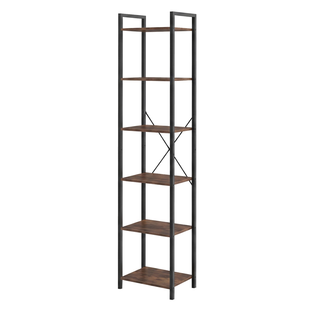 Levede Book Shelf 6-Tier Narrow Shelves Space-Saving Steel Bedroom Walnut Brown