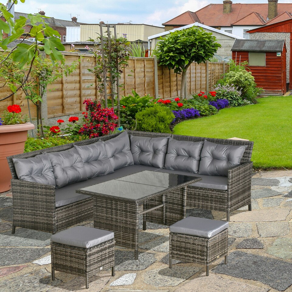 image 1 of Outsunny 6 PCs Patio wicker Sofa Set Rattan Chair Furniture w/ Glass