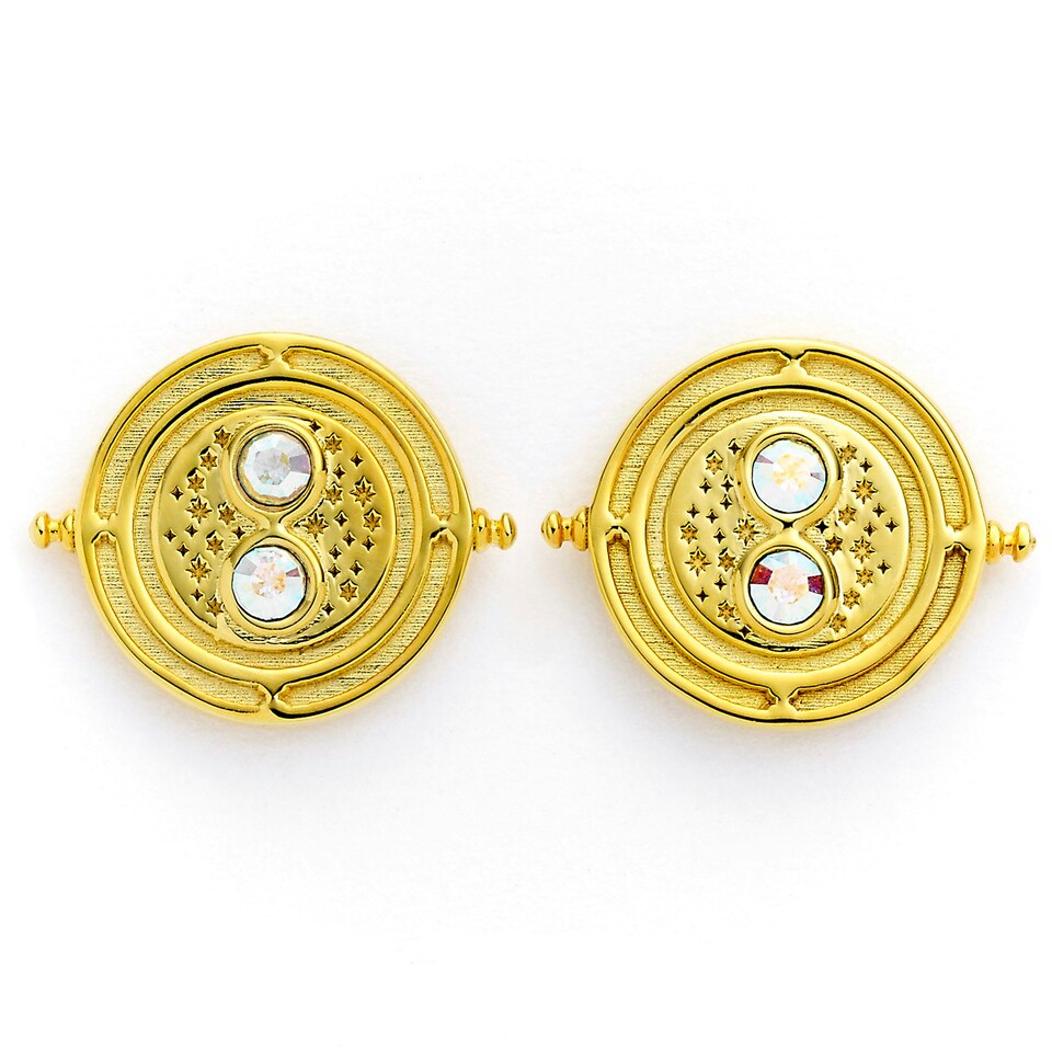 image 1 of Official Harry Potter Time Turner Sterling Silver, Gold Plated Stud Earrings with Crystal Elements