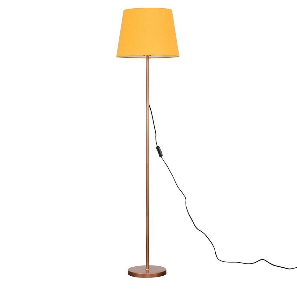 image 1 of ValueLights Modern Standard Floor Lamp In Copper Metal Finish With Mustard Tapered Shade