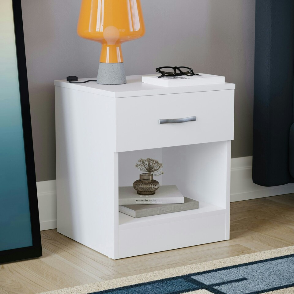 image 1 of Vida Designs Riano 1 Drawer Bedside Chest Cabinet Table Nightstand, White