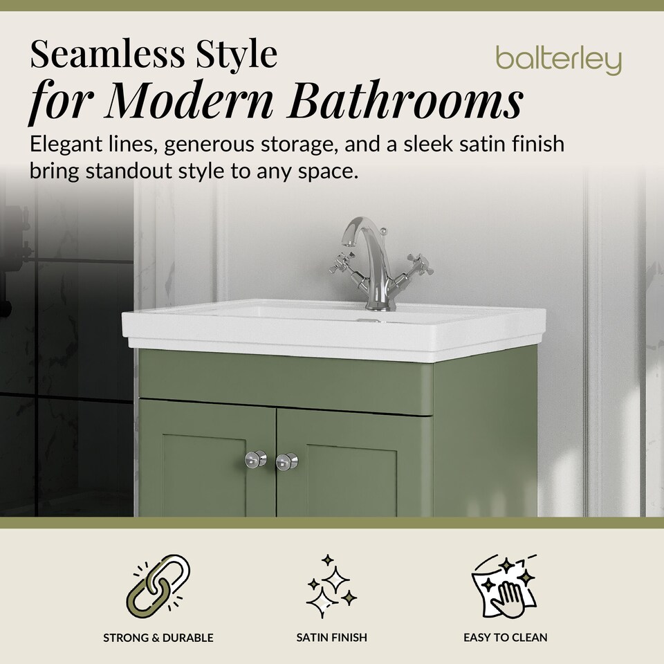 image 1 of Balterley Classic Traditional Bathroom Floor Standing 2-Door Vanity Unit & Fireclay Basin | Green | Satin Green