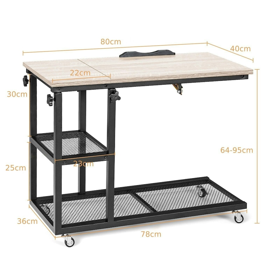 image 1 of COSTWAY Industrial Sofa Side Table Height Adjustable Rolling Natural Yellow