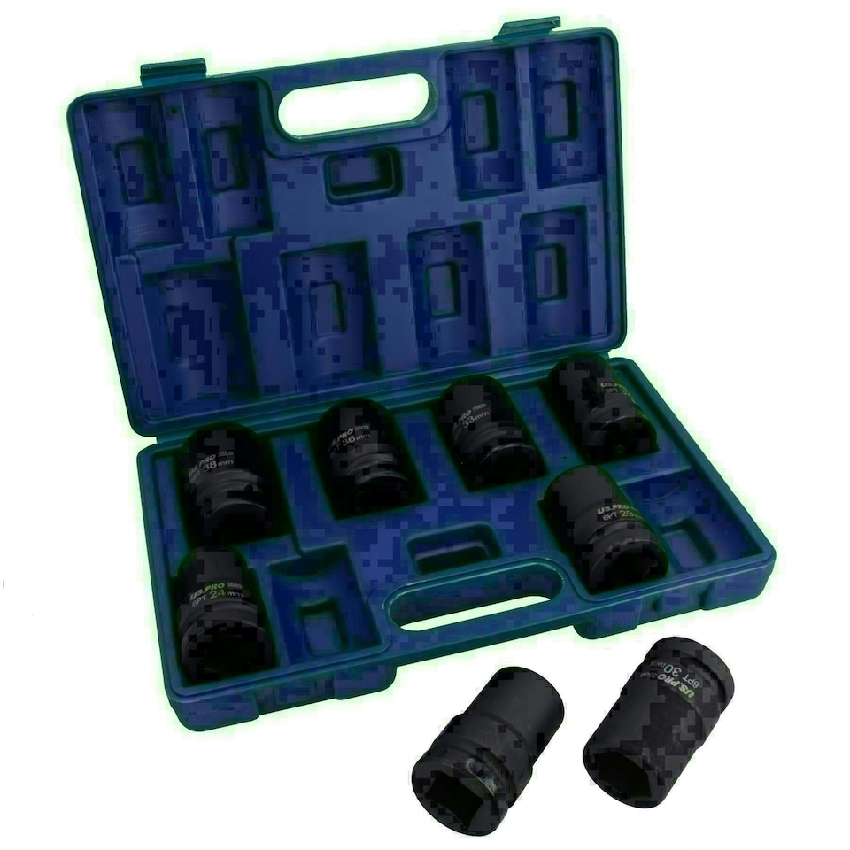 image 1 of 1in Drive Double Deep Metric MM Impact Sockets 6 Sided 24mm - 38mm 8pc