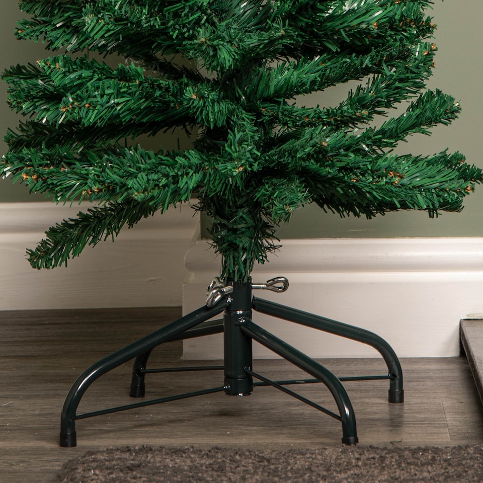 image 1 of 4ft (1.2m) Green Artificial Pencil Christmas Tree With Green Metal Stand and 168 Tips