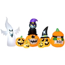Outsunny 8 FT Blow Up Halloween Inflatables Pumpkin Ghost and Cat Combo