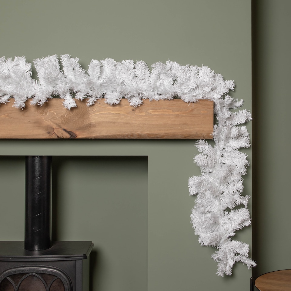 image 1 of 2.7m (9ft) White Christmas Garland with PVC Branches