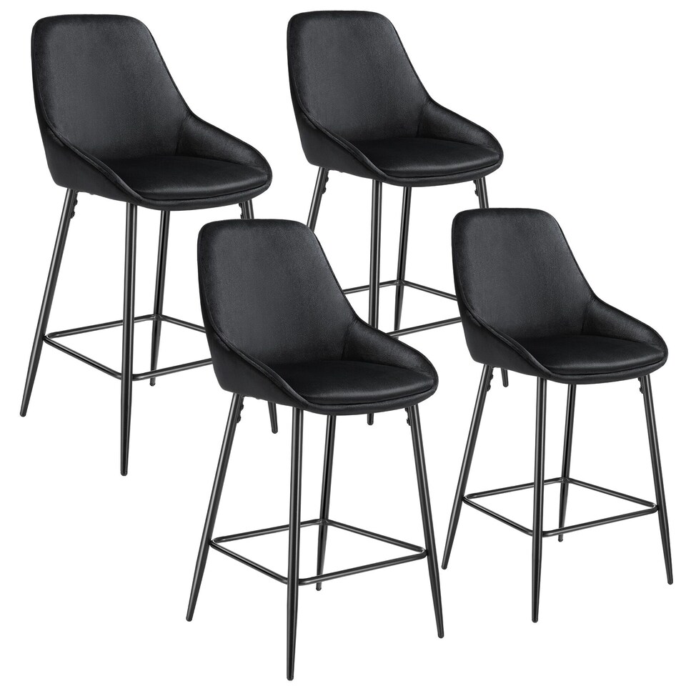 image 1 of Bar Stool Siera with backrest, padding and soft fabric | Black | Velvet look black/black | 54 x 49 x 100 cm | 4