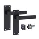 image 2 of Golden Grace 4 Sets Victorian Straight Delta Door Handles in Matt Black with 1 Pair of 3" Ball Bearing Hinges & Latches Pack - 150mm x 40mm Backplate Black