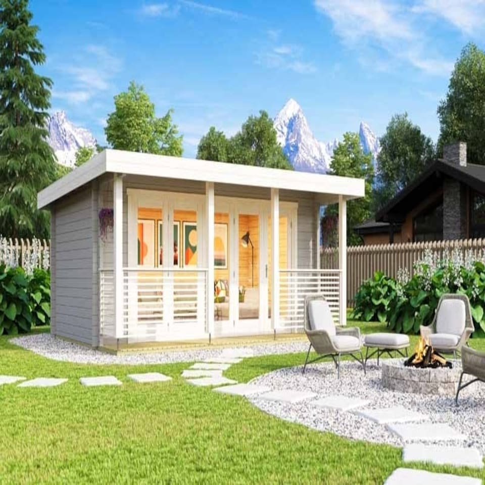image 1 of Liverpool 1-Log Cabin, Wooden Garden Room, Timber Summerhouse, Home Office - L610 x W460 x H231.2 cm Brown