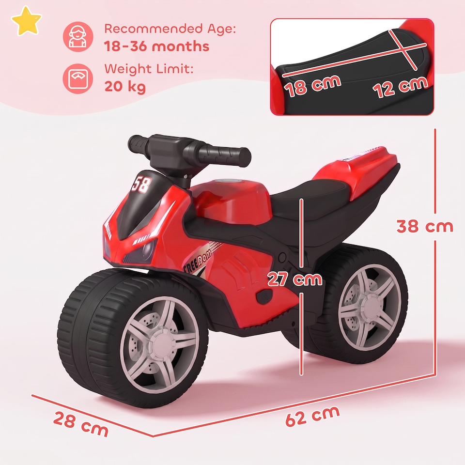 image 1 of AIYAPLAY Balance Bike for 18-36 Months with Music Extra-Wide Wheels Red