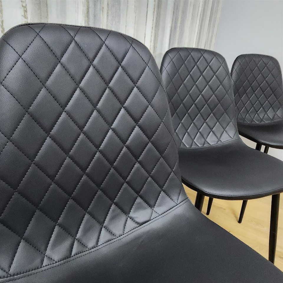 image 1 of Dining Table Set and 4 Black Faux Leather Chairs Kitchen Dining Furniture