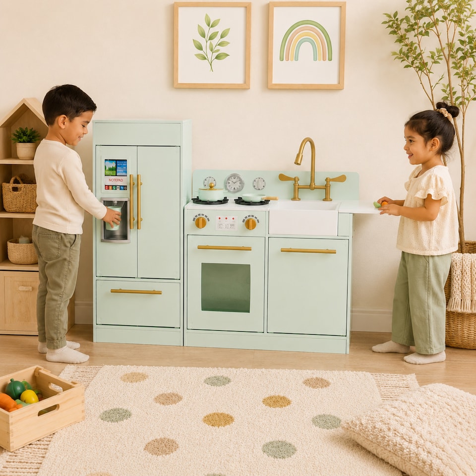 image 1 of Teamson Kids Little Chef Charlotte 2-Piece Modular Wooden Play Kitchen, Mint