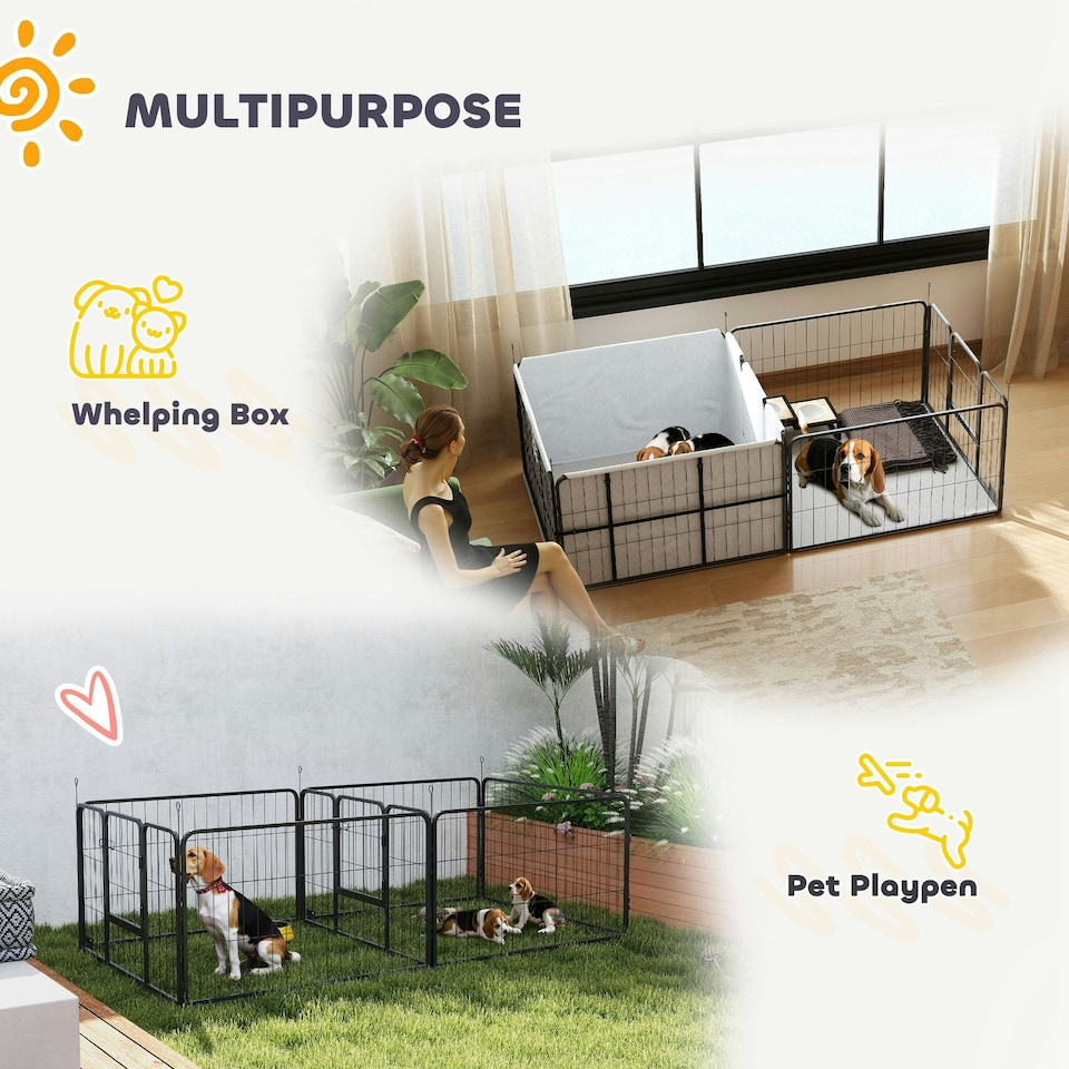 image 1 of PawHut 7 Panel Whelping Box for Dogs, Dog Playpen with Whelping Pads 
