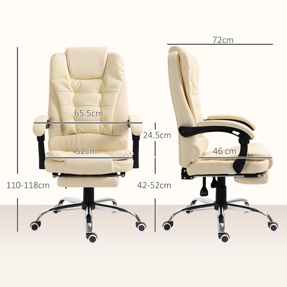 image 1 of HOMCOM Executive Office Chair, Home Office Chair with Swivel Wheels, Reclining Backrest, Retractable Footrest, Cream White