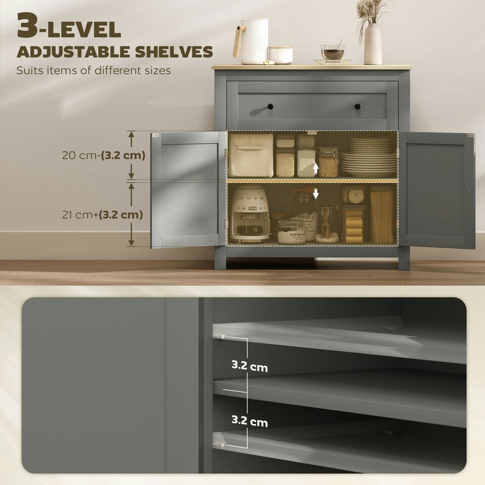 image 1 of HOMCOM Sideboard Storage Cabinet with Adjustable Shelf, Drawer, Grey Grey