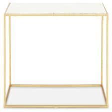 Interiors by Premier Gold Finish Console Table, Sleek Gold Iron Frame with White Rectangular Marble Top, Open‑Frame Console Gold