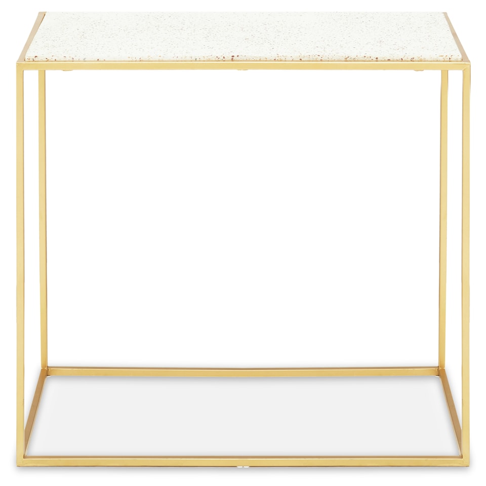 image 1 of Interiors by Premier Gold Finish Console Table, Sleek Gold Iron Frame with White Rectangular Marble Top, Open‑Frame Console Gold