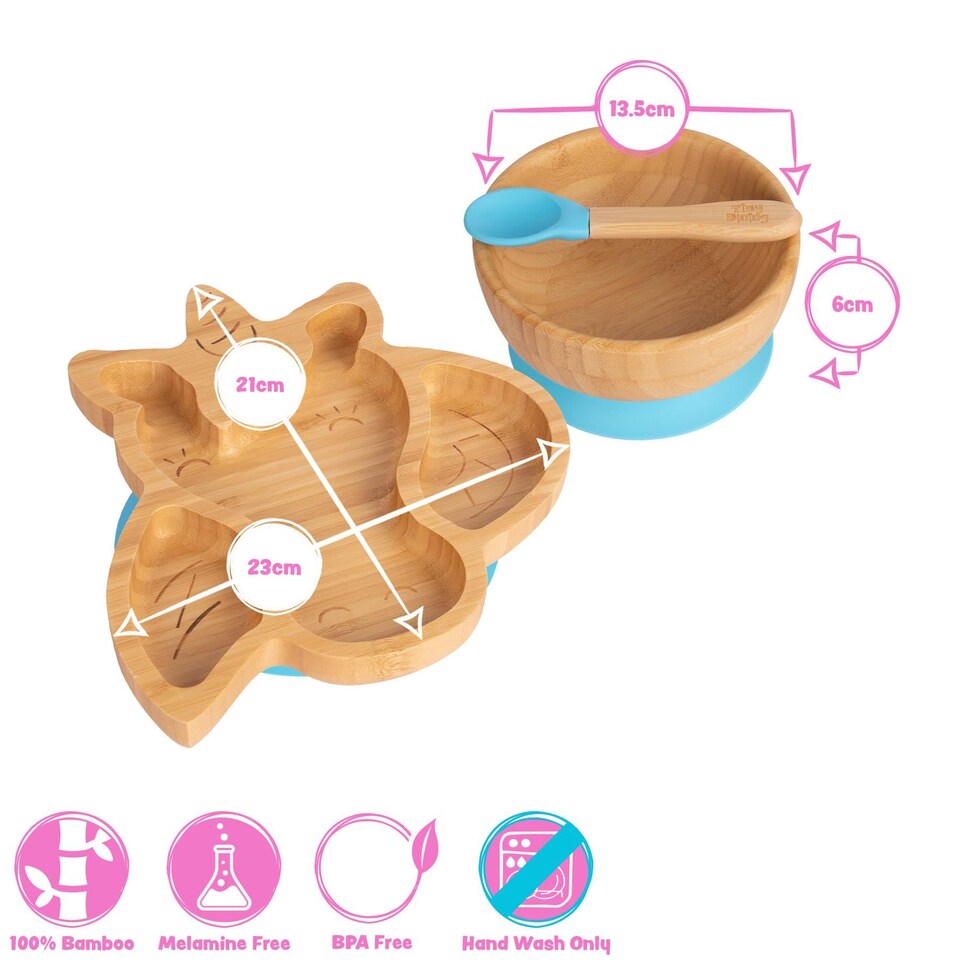 image 1 of Tiny Dining 5pc Bamboo Unicorn Baby Weaning Set - Pink