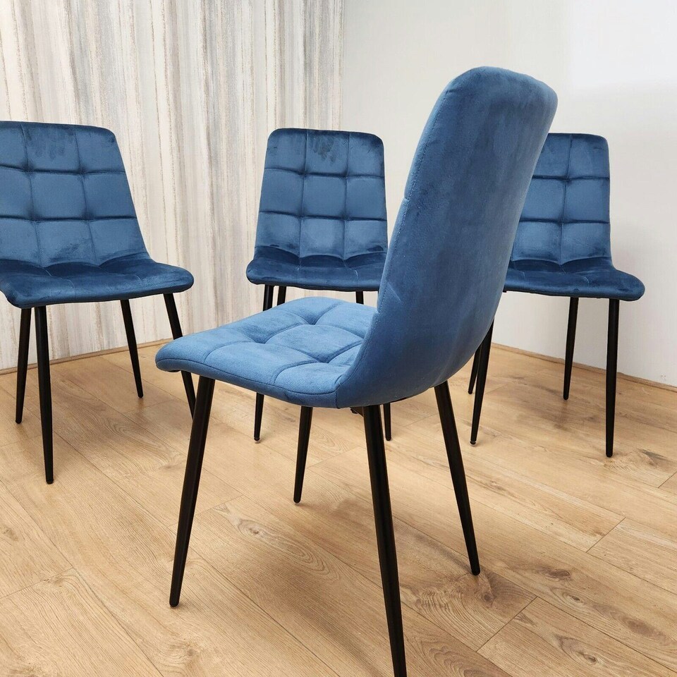 image 1 of Dining Chairs Set of 4 Blue Velvet Kitchen Chairs Blue