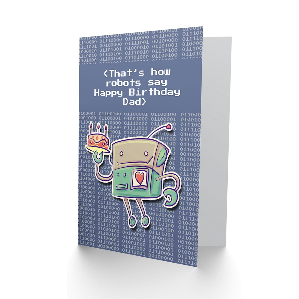 image 1 of Happy Dad Father Robot Cake Binary Fun Birthday Card