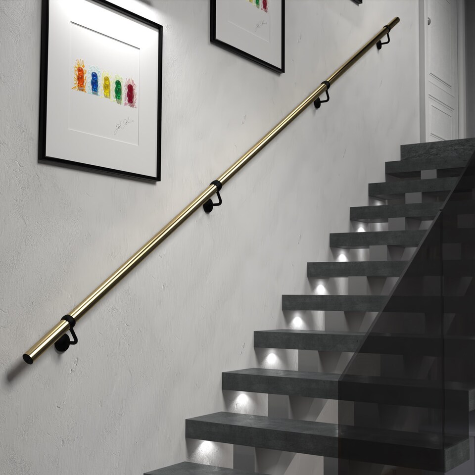 image 1 of Stiley Living 3.6m Brass & Matt Black Wall-Mounted Stair Handrail Kit, Brackets & Fixings