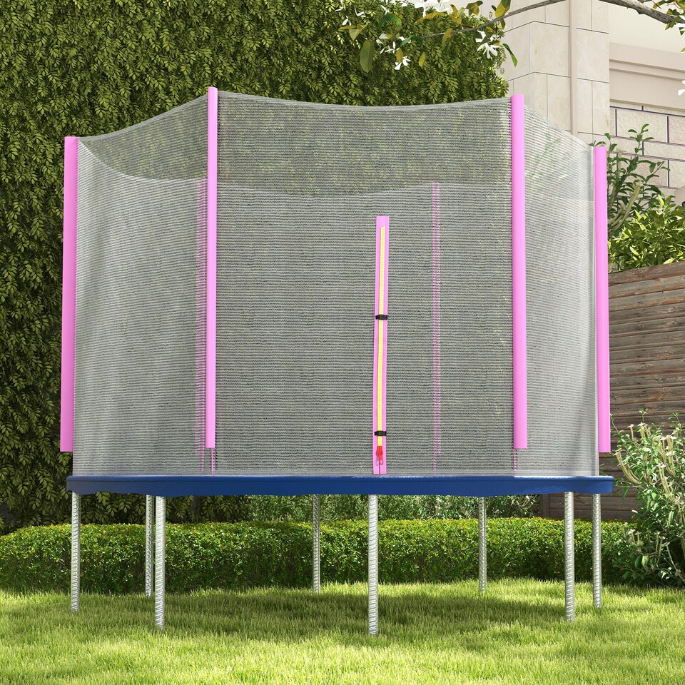 image 1 of SPORTNOW 10ft Trampoline Net Replacement with 6 Plastic Pole Covers, Weather-Resistant Trampoline Netting Replacement with Zipped Entrance, Poles Not Included, Pink