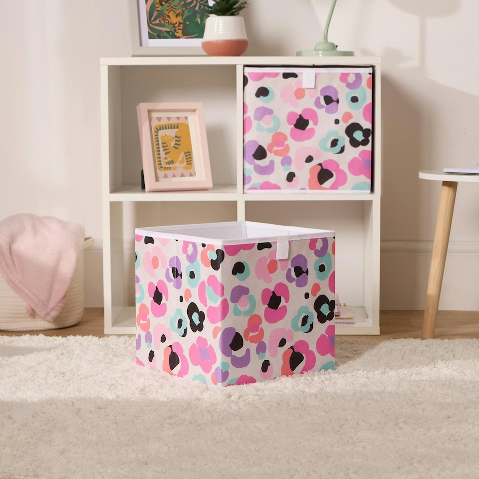 image 1 of OHS 2 Pack Folding Storage Leopard Print Cubes Space Saving Home Bedroom Clothes Toy Organiser | Multi