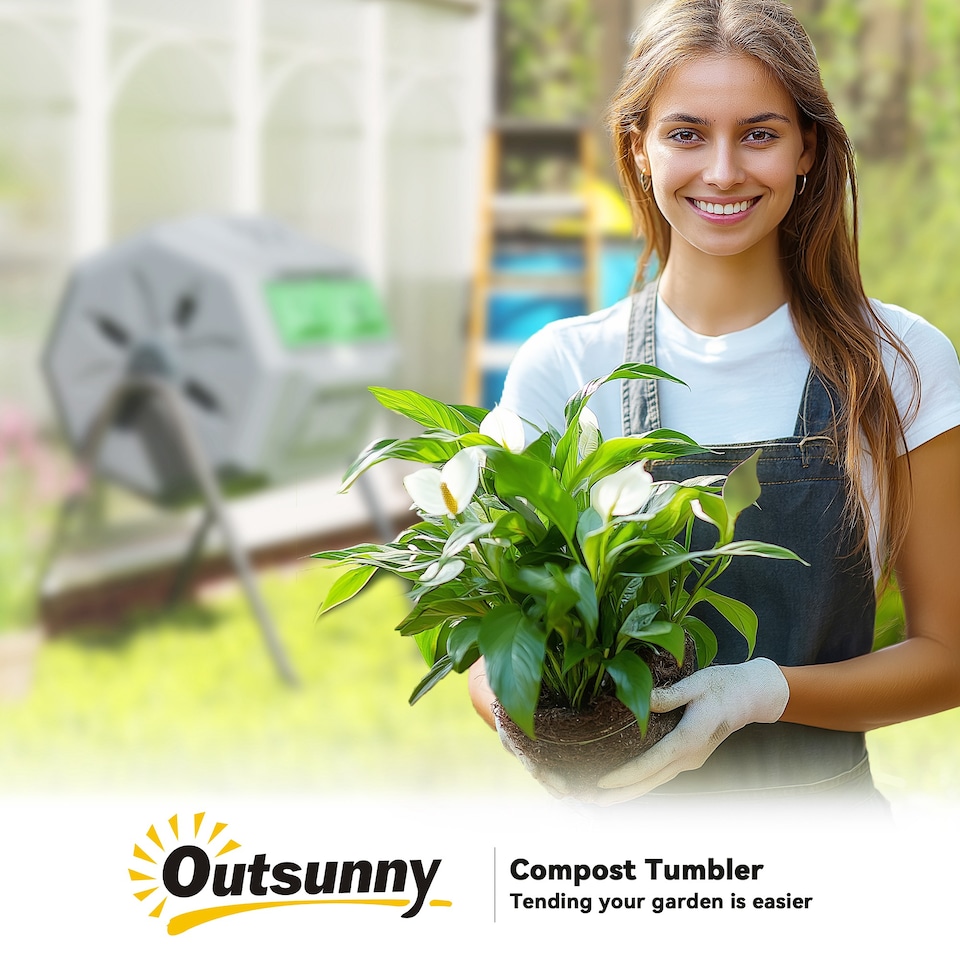 image 1 of Outsunny 160L Outdoor Tumbling Compost Bin with Dual Chamber, Grey