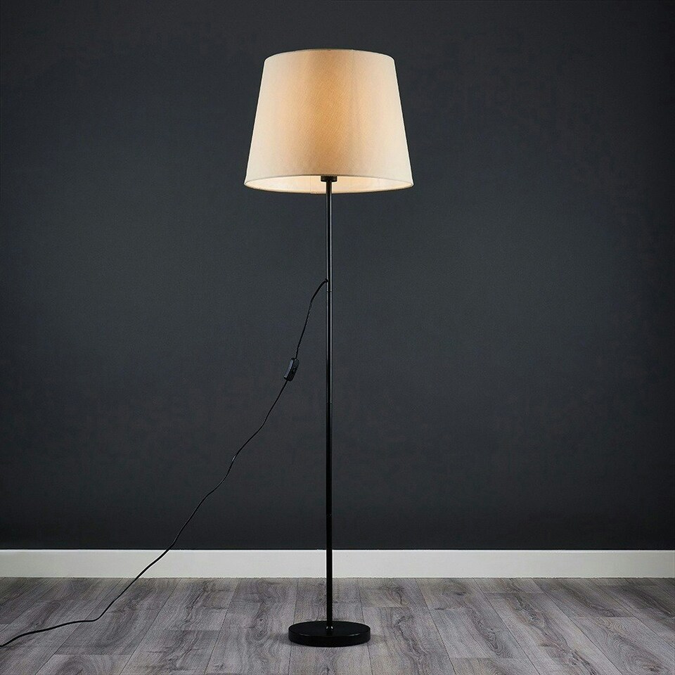 image 1 of ValueLights Charlie Black Floor Lamp XL Cream Taper Shade & Bulb 