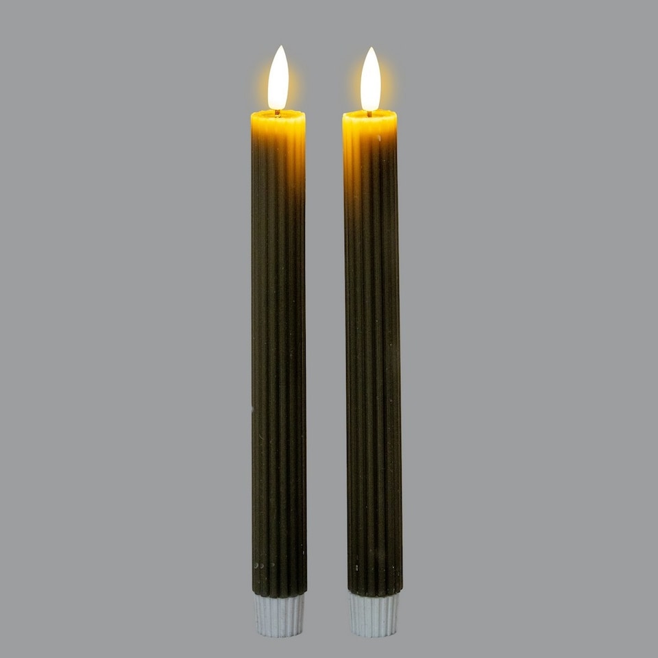 image 1 of Luxe Collection Natural Glow Ribbed Taper Candles - Wax - L2 x W2 x H24 cm - Grey
