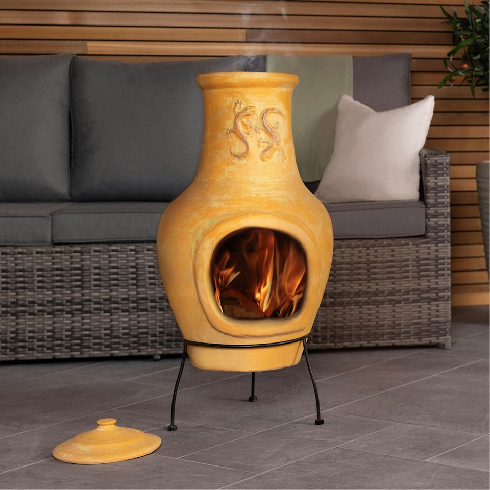 image 1 of Charles Bentley Outdoor Large Clay Chiminea Patio Heater - Terracotta