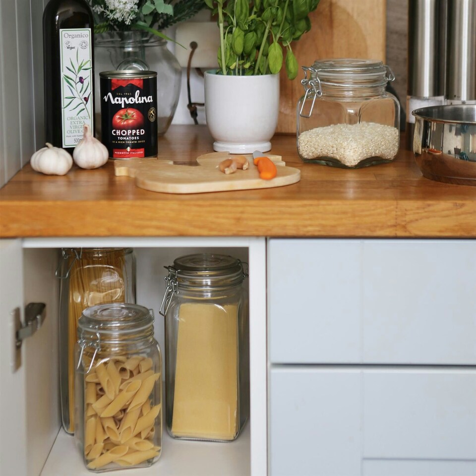 image 1 of Argon Tableware Square Glass Jars with Clip-Top Lids - 1.25L - Pack of 6