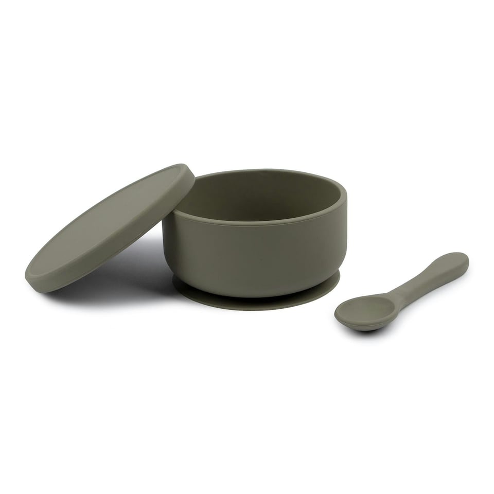 image 1 of Tiny Dining Baby Silicone Suction Bowl & Spoon Set - Silver Sage