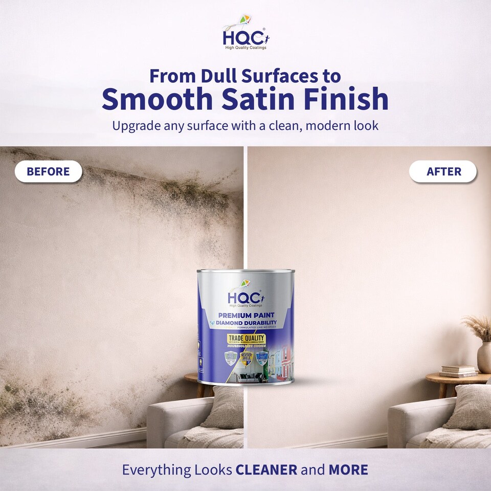 image 1 of HQC Satin Paint - Smooth, Durable Satin Finish For Walls & Ceilings - Satin Black - 2.5L