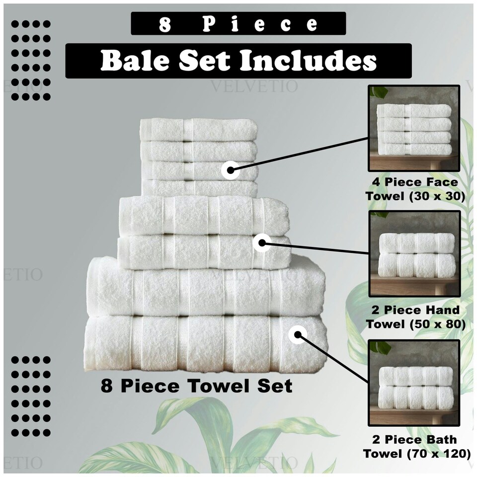 image 1 of VELVETIO 8 Piece Towel Bale Set Boston Shiny Stripe Pattern - 100% Cotton, 450 GSM Pink | Blush Pink