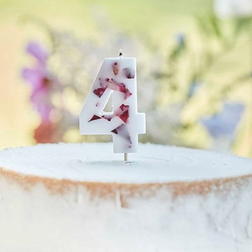 image 1 of Pressed Petal Number 4 Shaped Candle