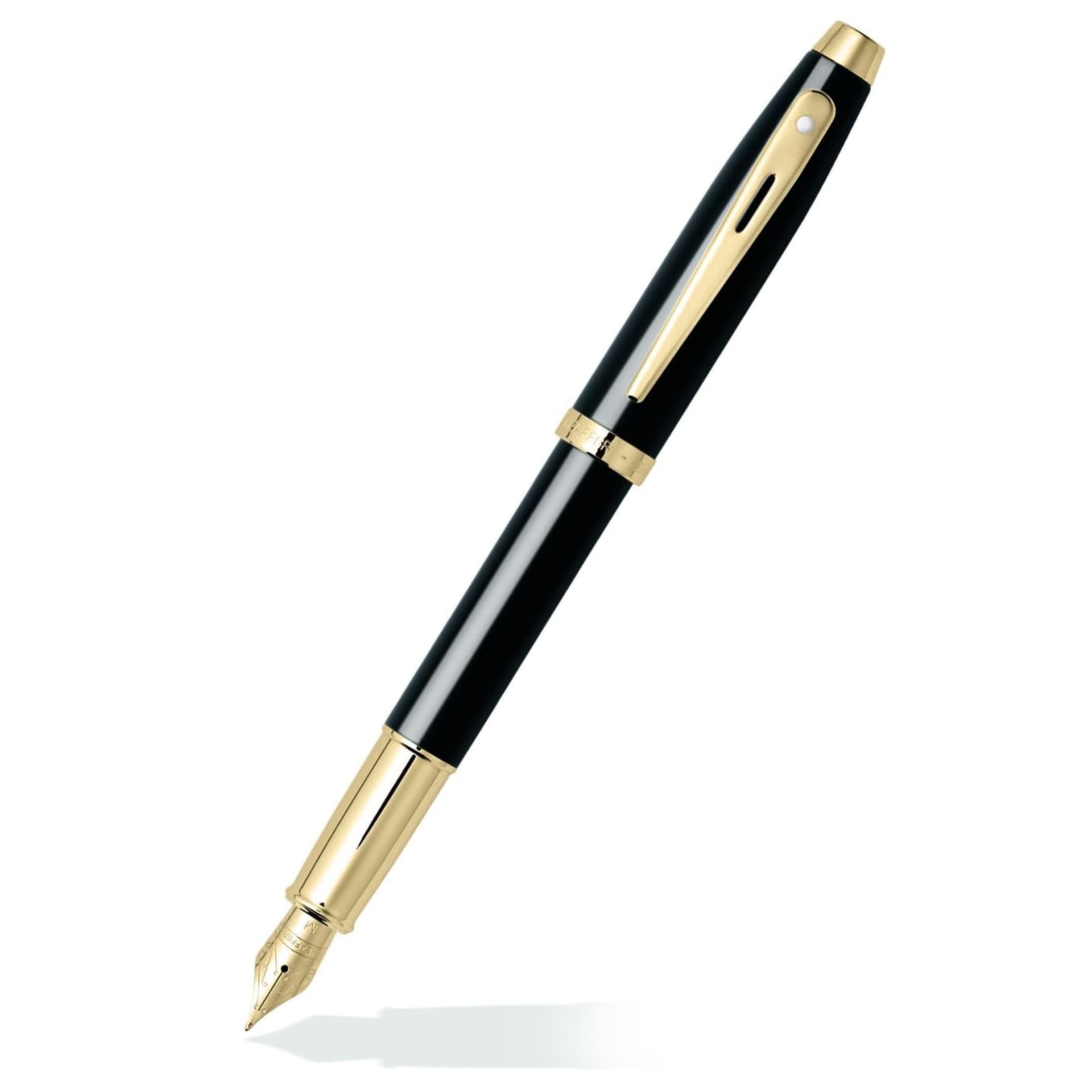 Sheaffer 100 Fountain Pen Glossy Black with Gold Tone Trims Medium Nib