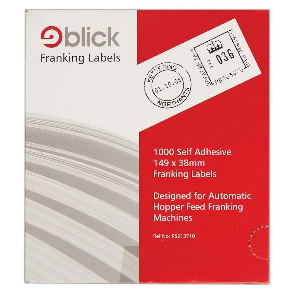 image 1 of Blick Self Adhesive Stickers, 38mm x 149mm, Auto Feed Franking, Shipping, 1000 Labels