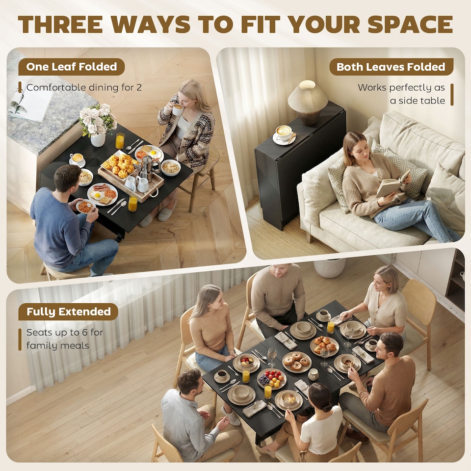 image 1 of HOMCOM 80-140 cm Folding Dining Table for 4-6 Drop Leaf Table Black