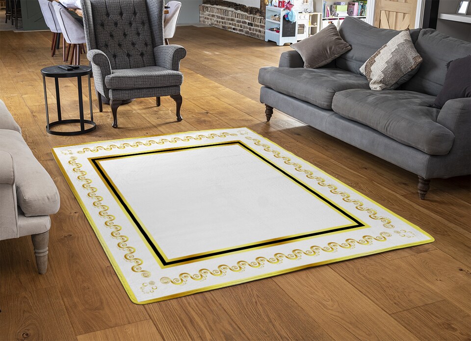 image 1 of Ancient Egyptian Gold Border Rug | Multi