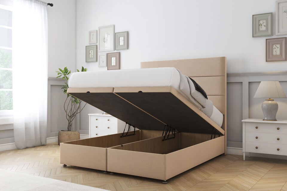 image 1 of Sloomy Texas Pebble Plush Ottoman Bed With Mattress With 54" Floor Standing Headboard 3' Single