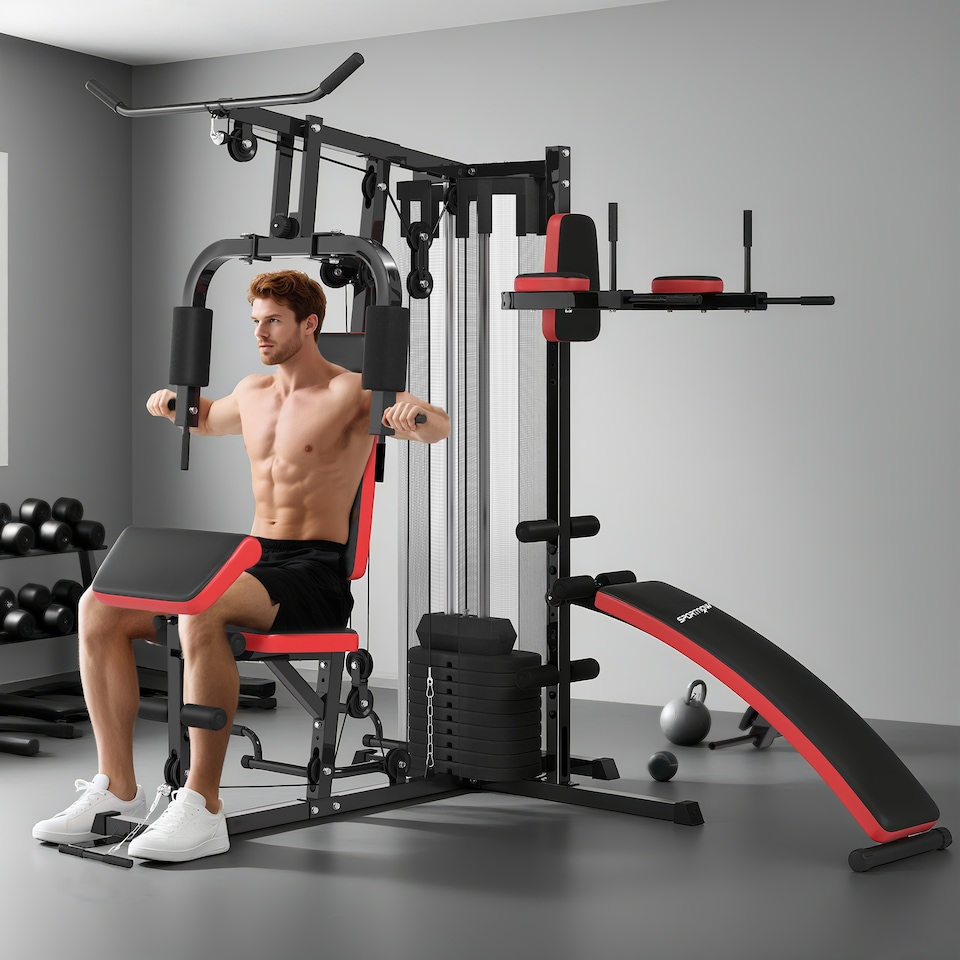 image 1 of SPORTNOW Multi Gym Workout Station with Sit Up Bench, Push Up Stand, Dip Bars