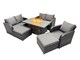 image 2 of Fimous 7-seater Patio Gas Firpit Dining Table Sofa Sets Rattan Garden Furniture Dining Set with 2 Big Stools Dark Grey Mixed