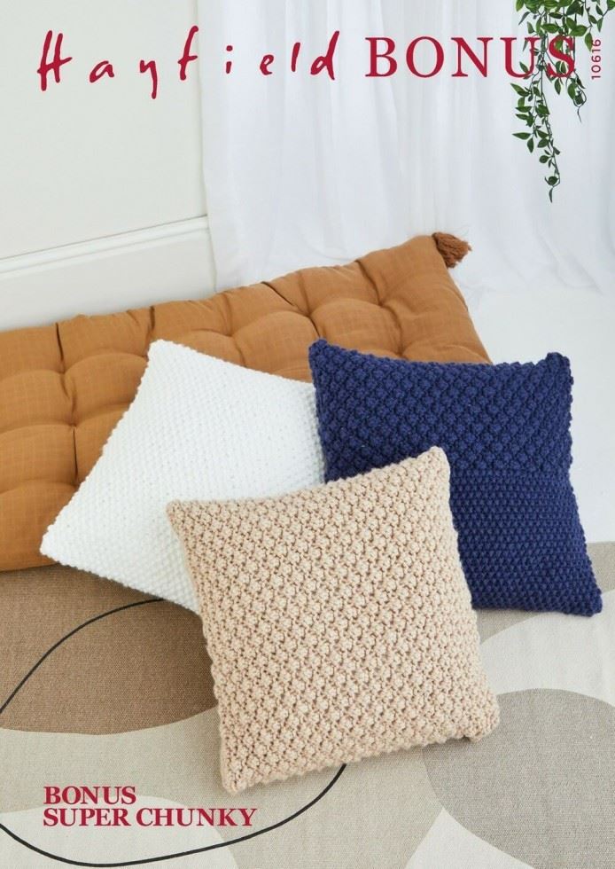 Hayfield Bonus Super Chunky Knitting Pattern 10616, Cushions - One Size - Intermediate