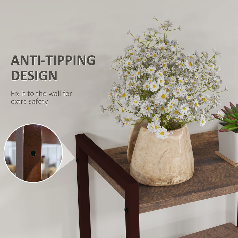 image 1 of HOMCOM Industrial Bookshelf, Slim Storage Shelf with 2 Fabric Drawers and 4-tier Shelving Unit, Narrow Display Rack for Living Room, Home Office, Rustic Brown