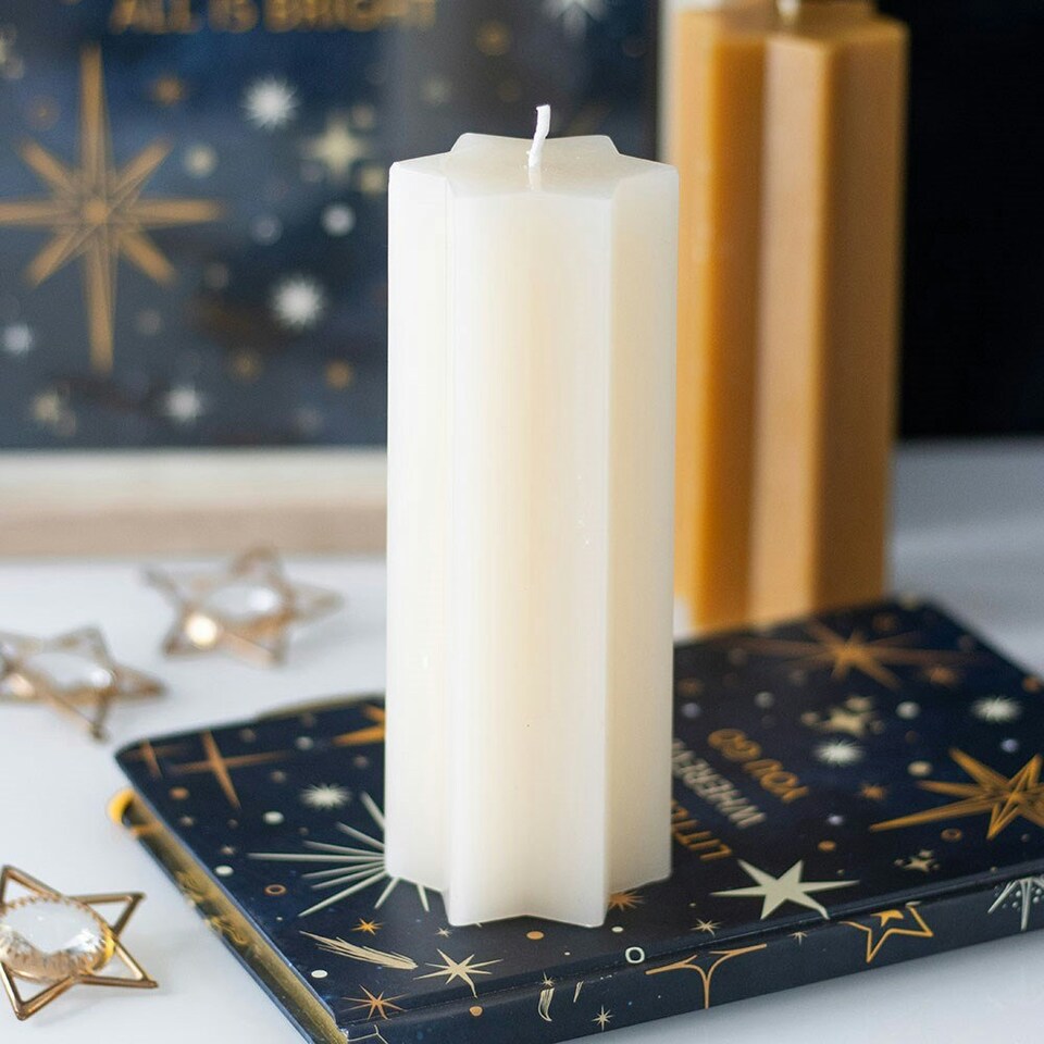 image 1 of Cream Starry Night Star Shaped Taper Candle - Unscented Cream