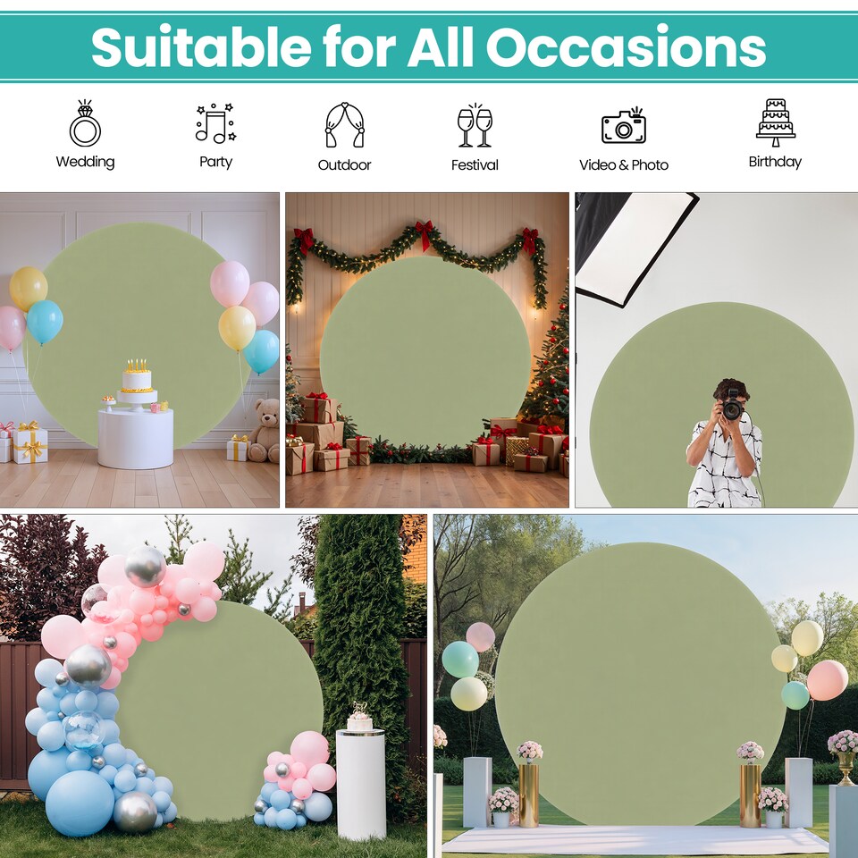 image 1 of 160GSM Sage Green Round Arch Backdrop Cover - 220cm