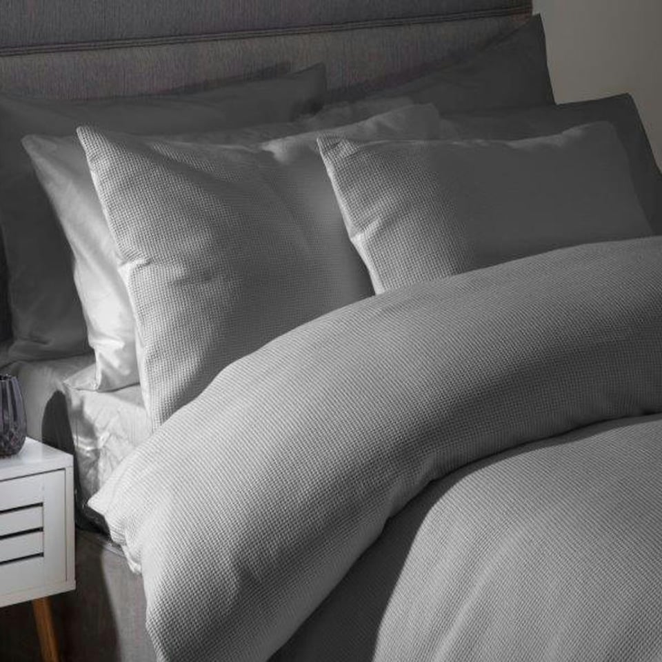 Belledorm Waffle Weave Cotton Duvet Cover Set - Grey - Superking